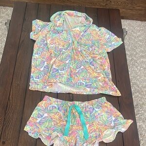 Tropical Leaf Print Women's Pajama Set